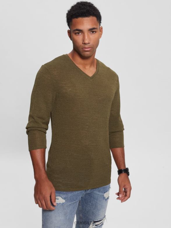 GUESS Men Long-Sleeve Gauze Tee Olive Morning Apparel V28V63986