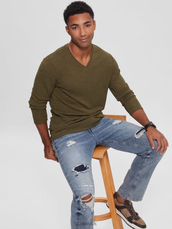 GUESS Men Long-Sleeve Gauze Tee Olive Morning Apparel V28V63986
