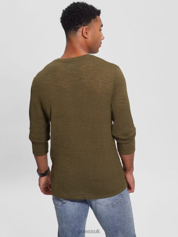 GUESS Men Long-Sleeve Gauze Tee Olive Morning Apparel V28V63986
