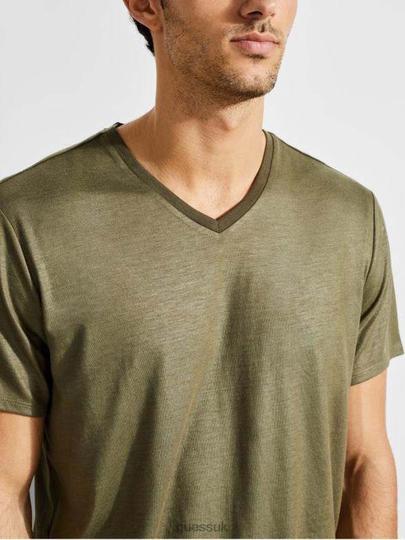 GUESS Men Mason V-Neck Tee Army Olive Apparel V28V64083