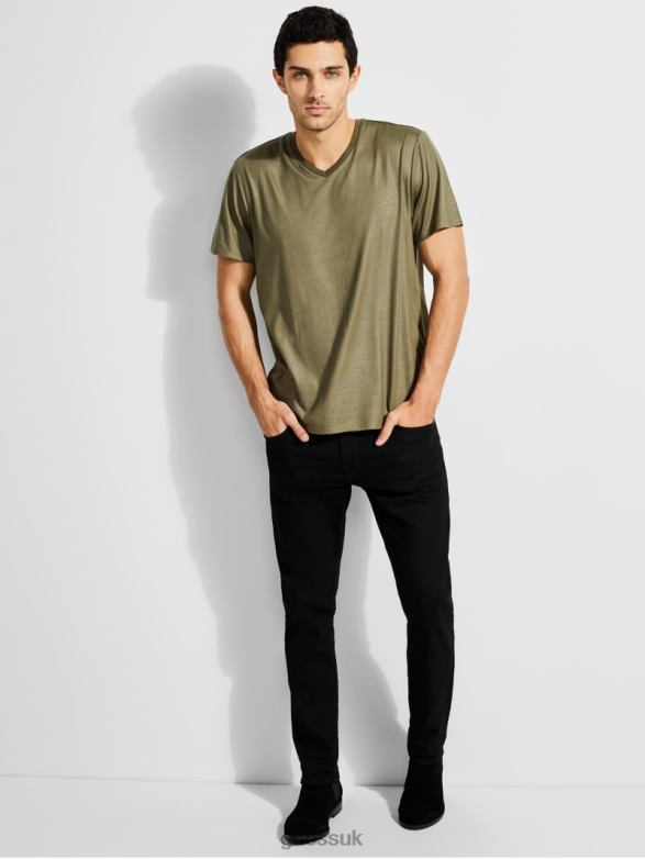 GUESS Men Mason V-Neck Tee Army Olive Apparel V28V64083
