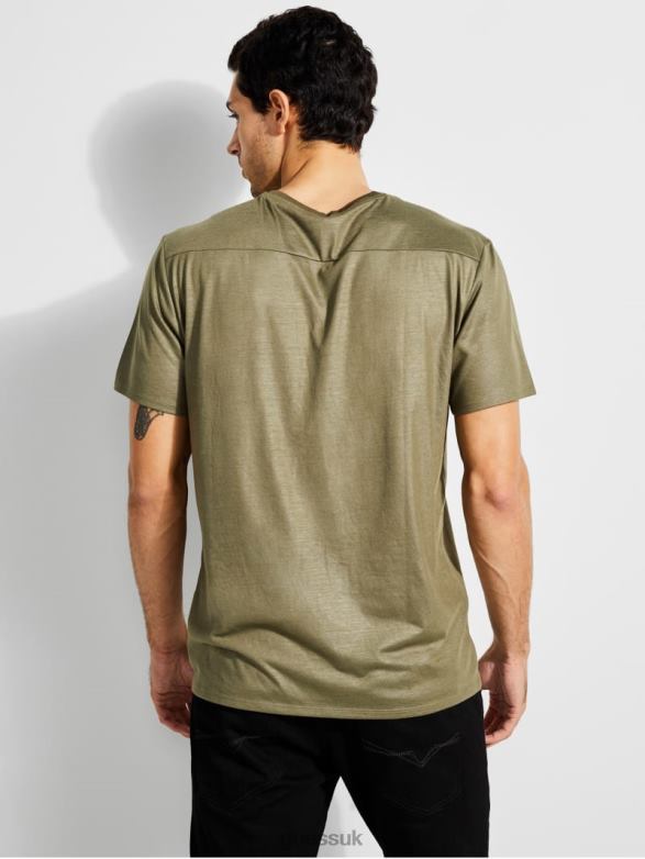 GUESS Men Mason V-Neck Tee Army Olive Apparel V28V64083