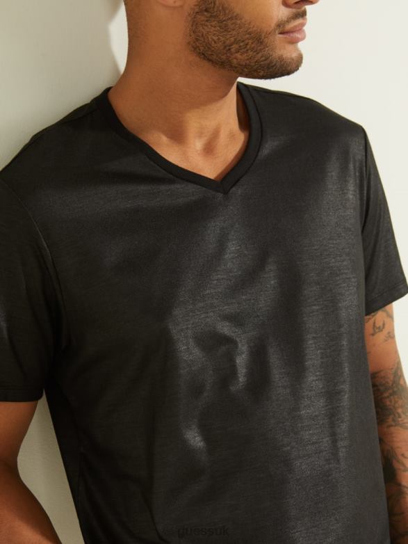 GUESS Men Mason V-Neck Tee Jet Black Apparel V28V64112