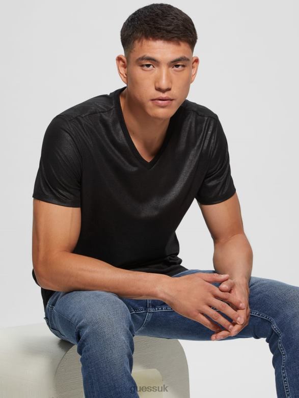 GUESS Men Mason Yoke V-Neck Tee Black Apparel V28V63974