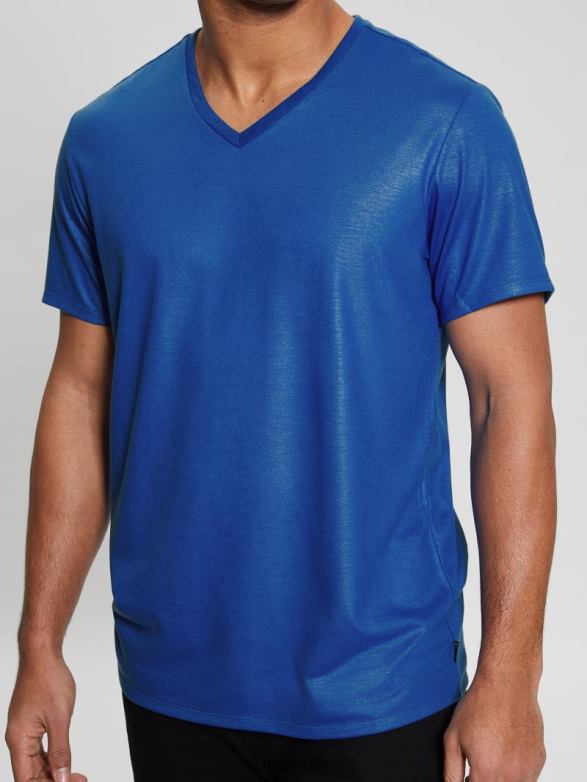 GUESS Men Mason Yoke V-Neck Tee Bright Zaffre Apparel V28V63988