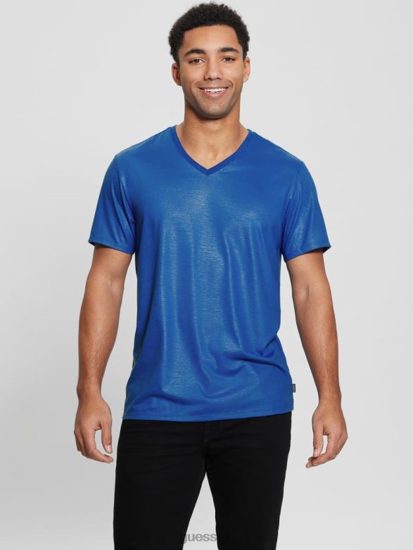 GUESS Men Mason Yoke V-Neck Tee Bright Zaffre Apparel V28V63988