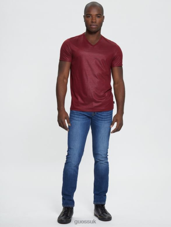 GUESS Men Mason Yoke V-Neck Tee Vino Apparel V28V64086