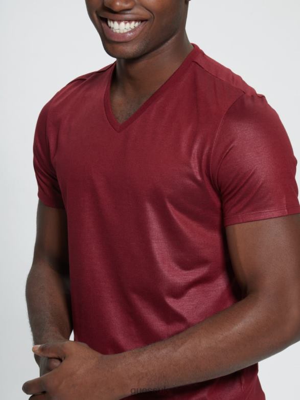 GUESS Men Mason Yoke V-Neck Tee Vino Apparel V28V64086