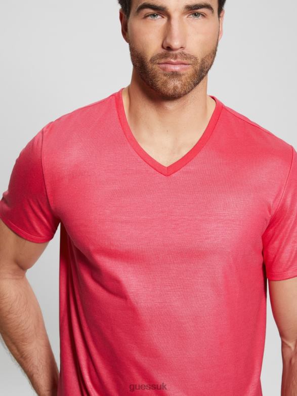 GUESS Men Mason Yoke V-Neck Tee Virtual Pink Apparel V28V64057