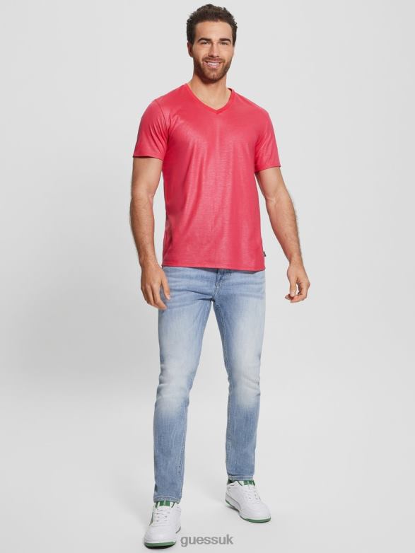 GUESS Men Mason Yoke V-Neck Tee Virtual Pink Apparel V28V64057