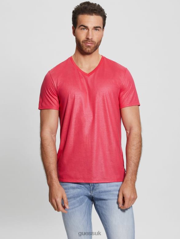 GUESS Men Mason Yoke V-Neck Tee Virtual Pink Apparel V28V64057