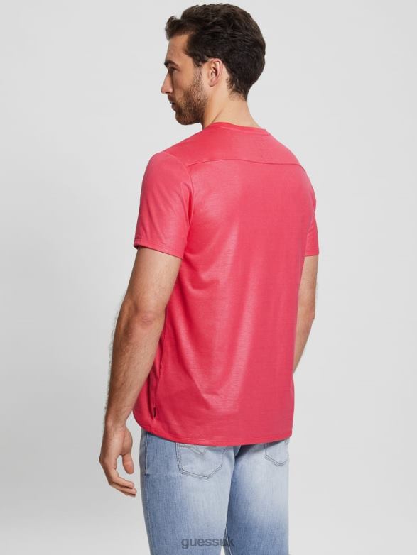 GUESS Men Mason Yoke V-Neck Tee Virtual Pink Apparel V28V64057