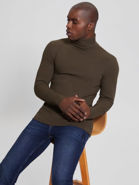 GUESS Men Mateo Turtleneck Tee Bittersweet Cocoa Apparel V28V64087
