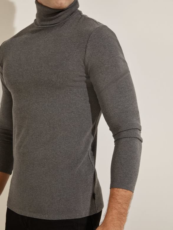 GUESS Men Mateo Turtleneck Tee Dark Coal Heather Apparel V28V64095