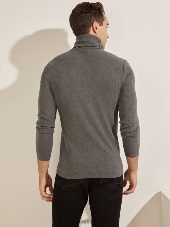 GUESS Men Mateo Turtleneck Tee Dark Coal Heather Apparel V28V64095