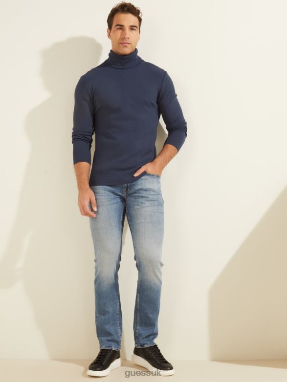 GUESS Men Mateo Turtleneck Tee Silk Blue Apparel V28V64088