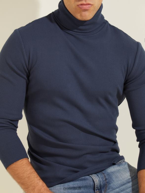 GUESS Men Mateo Turtleneck Tee Silk Blue Apparel V28V64088