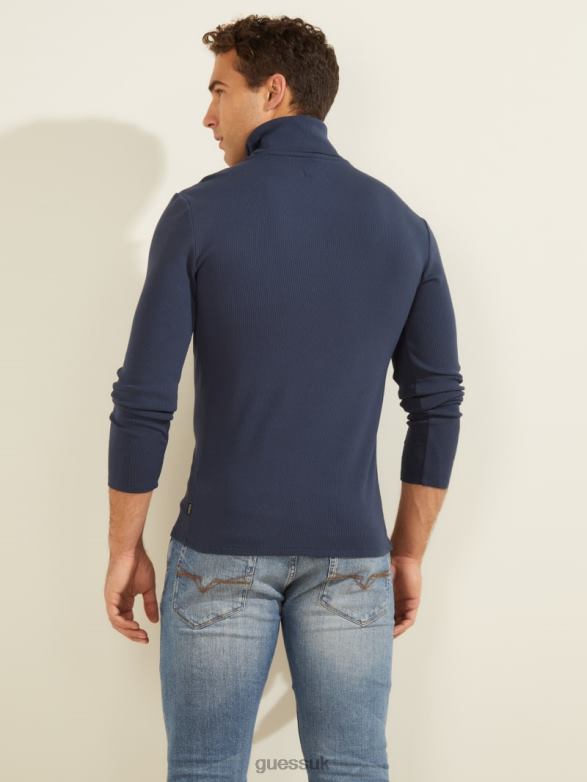 GUESS Men Mateo Turtleneck Tee Silk Blue Apparel V28V64088