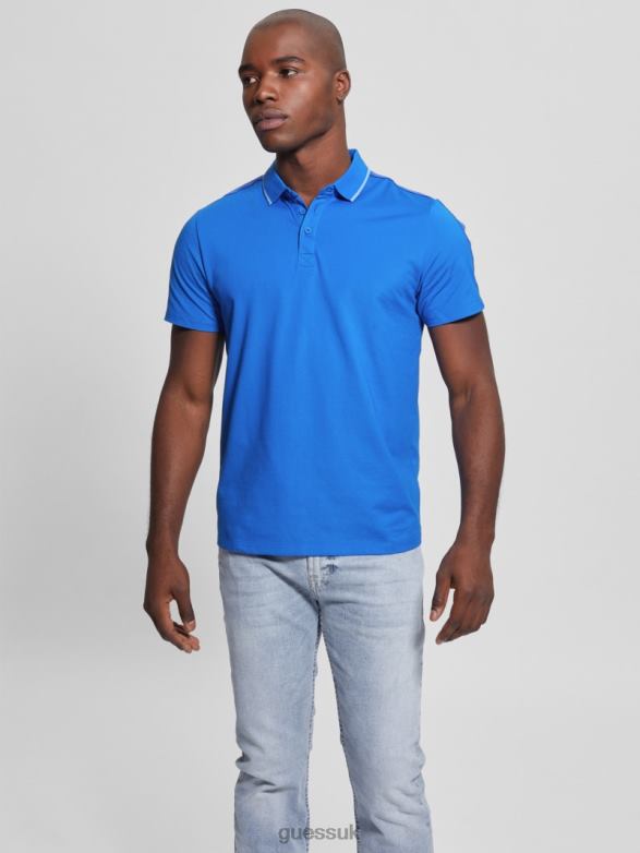 GUESS Men Paul Pique Tape Polo Shirt Bright Zaffre Apparel V28V64148