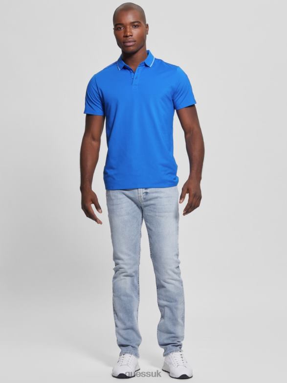 GUESS Men Paul Pique Tape Polo Shirt Bright Zaffre Apparel V28V64148