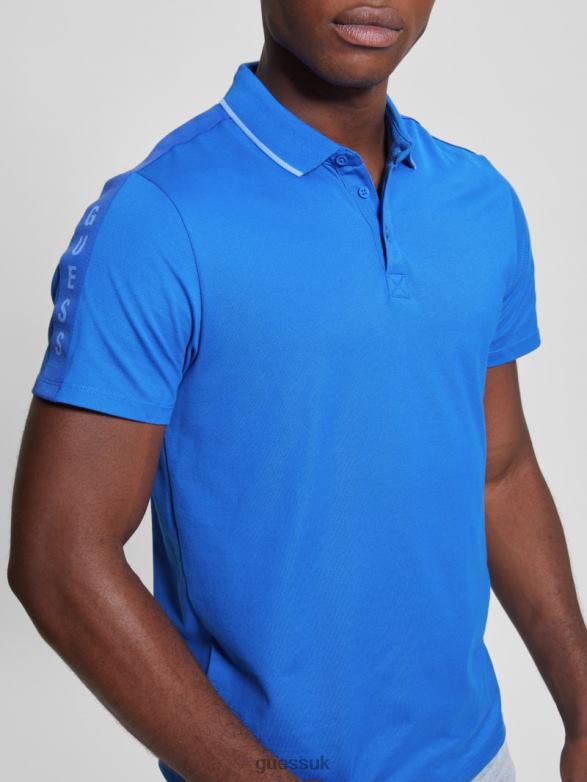 GUESS Men Paul Pique Tape Polo Shirt Bright Zaffre Apparel V28V64148