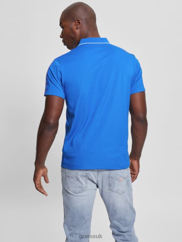 GUESS Men Paul Pique Tape Polo Shirt Bright Zaffre Apparel V28V64148