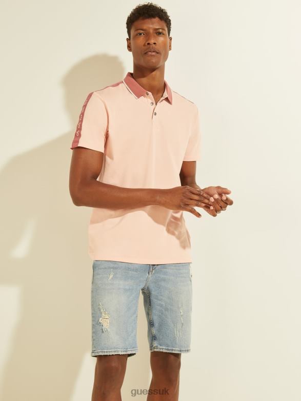GUESS Men Pique Logo Tape Polo Blossom Light Pink Apparel V28V64132