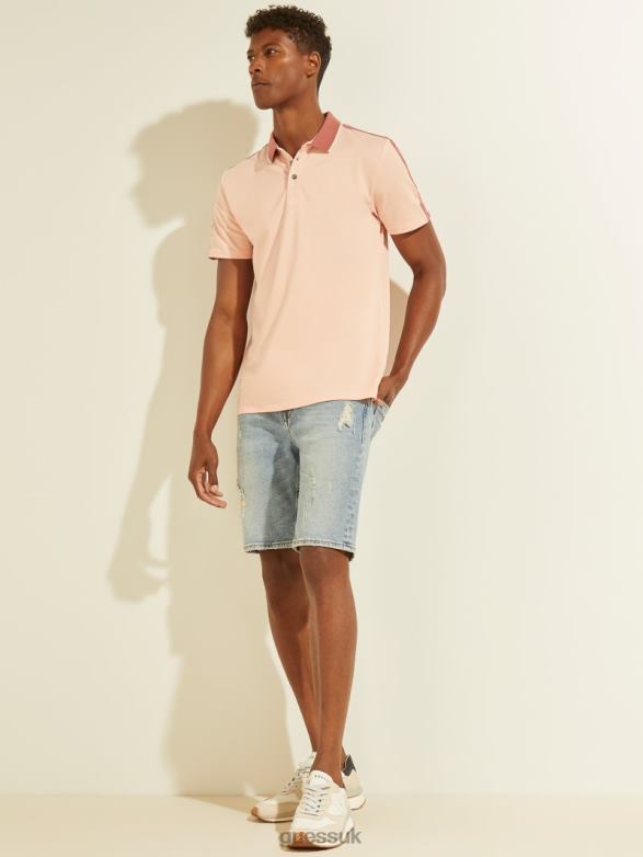 GUESS Men Pique Logo Tape Polo Blossom Light Pink Apparel V28V64132