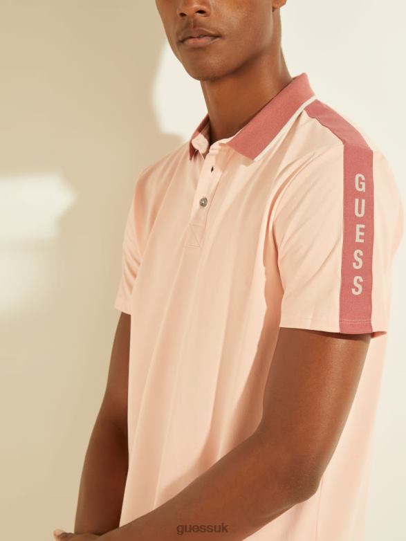 GUESS Men Pique Logo Tape Polo Blossom Light Pink Apparel V28V64132