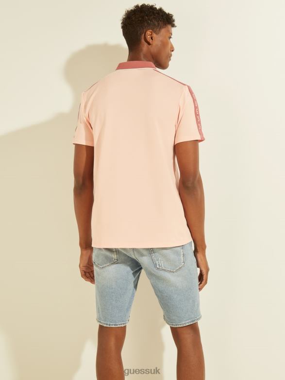 GUESS Men Pique Logo Tape Polo Blossom Light Pink Apparel V28V64132