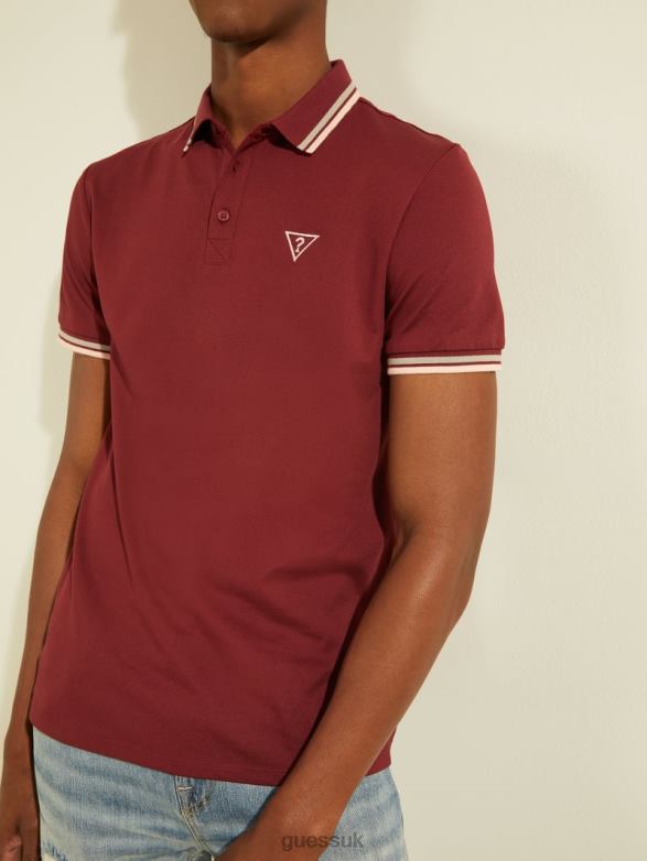 GUESS Men Sports Pique Logo Polo Vino Apparel V28V64129