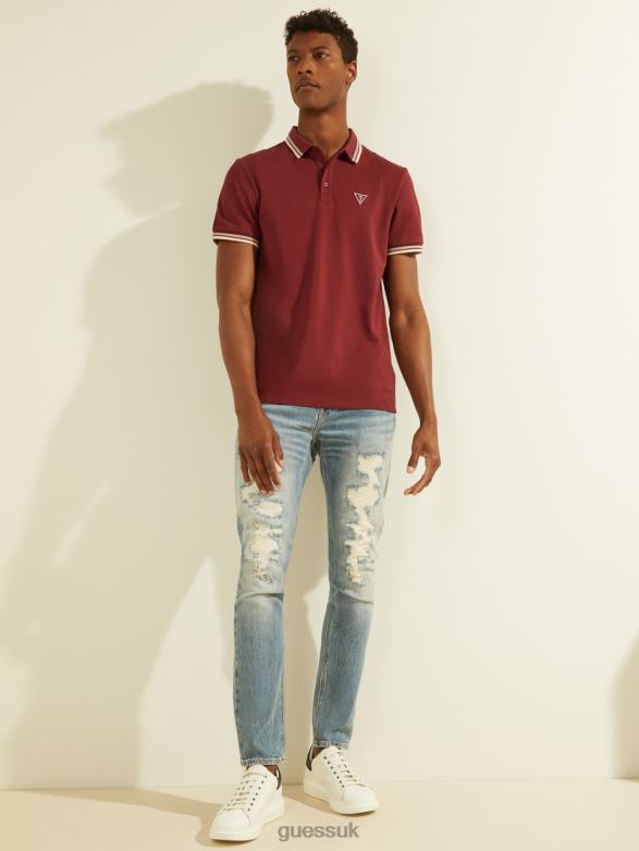 GUESS Men Sports Pique Logo Polo Vino Apparel V28V64129