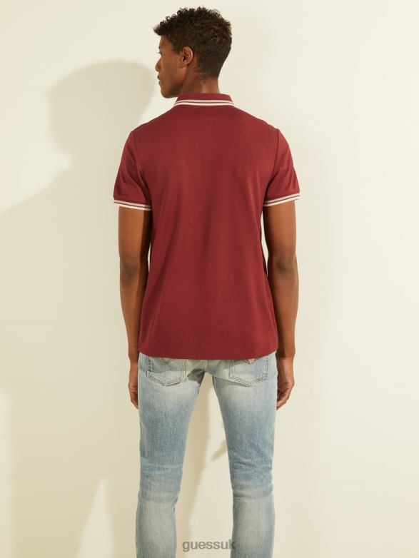 GUESS Men Sports Pique Logo Polo Vino Apparel V28V64129