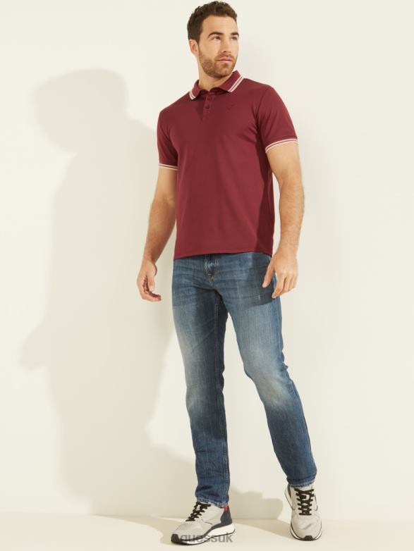 GUESS Men Sports Pique Polo Vino Apparel V28V64141