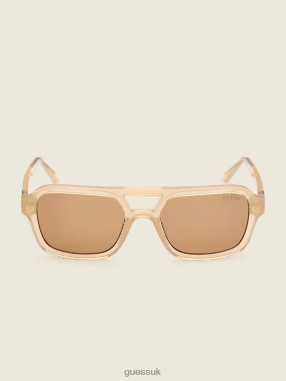 GUESS Unisex Originals Aviator Sunglasses Shiny Beige/Brown Accessory V28V63746