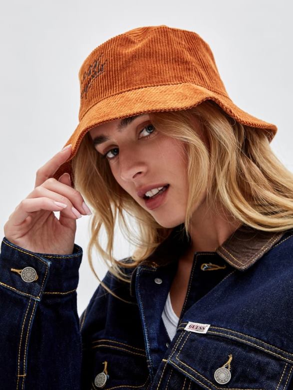 GUESS Unisex Originals Corduroy Bucket Hat Rust Brown Accessory V28V63808