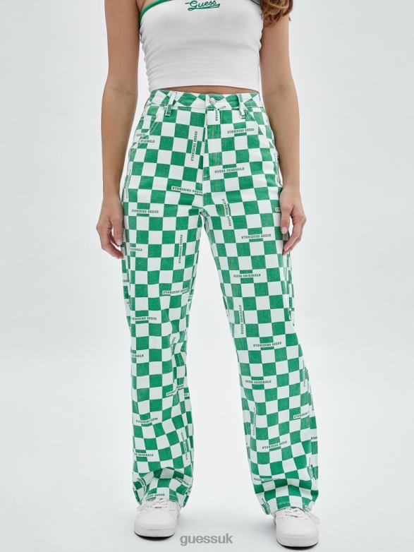 GUESS Unisex Originals Checkered Carpenter Jeans Matcha Green Multi Apparel V28V6197