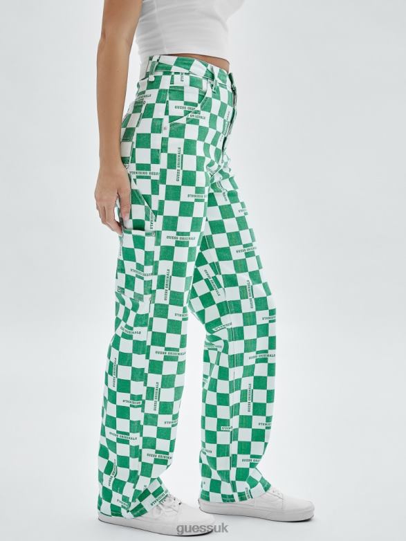 GUESS Unisex Originals Checkered Carpenter Jeans Matcha Green Multi Apparel V28V6197