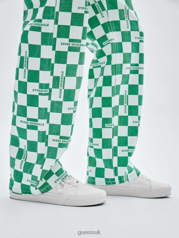 GUESS Unisex Originals Checkered Carpenter Jeans Matcha Green Multi Apparel V28V6197