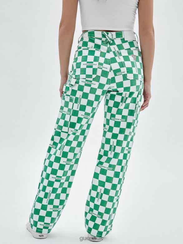 GUESS Unisex Originals Checkered Carpenter Jeans Matcha Green Multi Apparel V28V6197