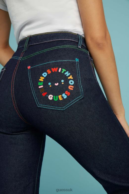 GUESS Unisex FriendsWithYou Super High-Rise Jeans Rinse Wash Apparel V28V6161