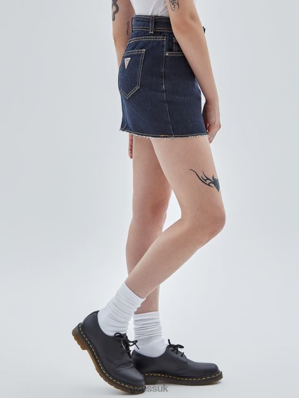 GUESS Unisex Originals Belted Denim Skirt Go Vintage Dark Wash Apparel V28V6136