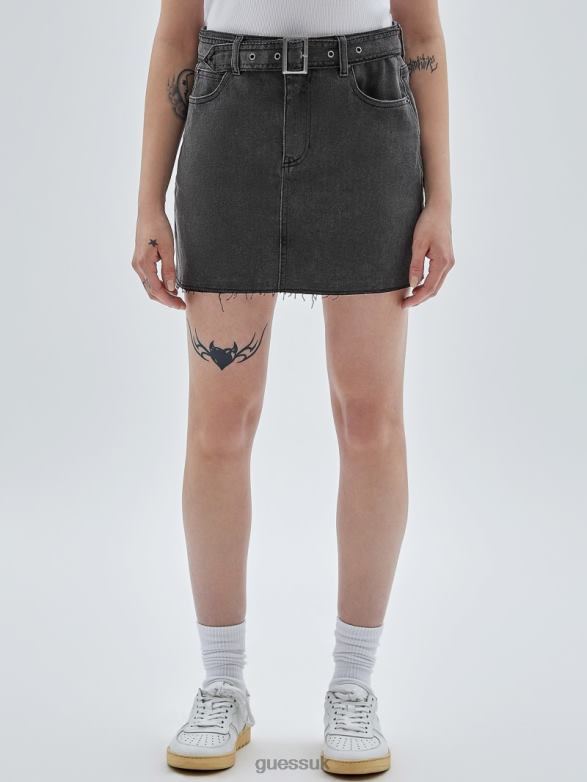 GUESS Unisex Originals Belted Denim Skirt Go Washed Grey Apparel V28V6144