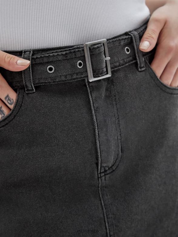 GUESS Unisex Originals Belted Denim Skirt Go Washed Grey Apparel V28V6144