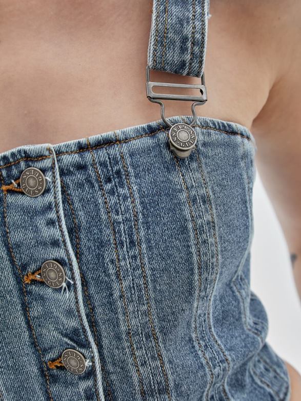 GUESS Unisex Originals Bustier Denim Top Go Donna Medium Wash Apparel V28V61250