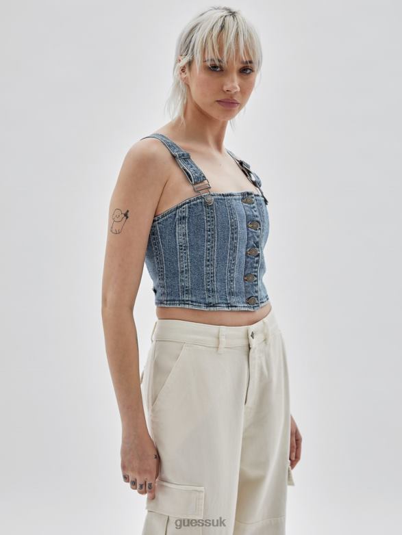 GUESS Unisex Originals Bustier Denim Top Go Donna Medium Wash Apparel V28V61250