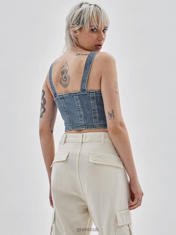 GUESS Unisex Originals Bustier Denim Top Go Donna Medium Wash Apparel V28V61250