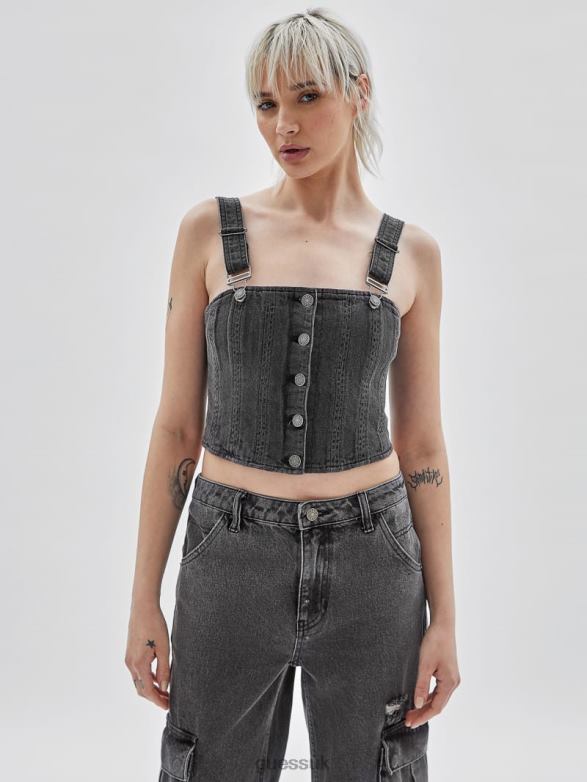 GUESS Unisex Originals Bustier Denim Top Go Washed Grey Apparel V28V61359