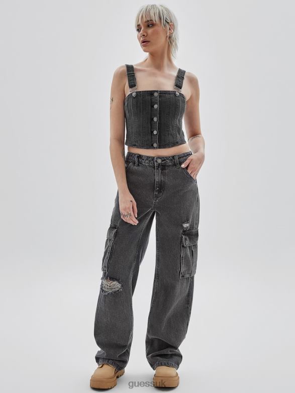 GUESS Unisex Originals Bustier Denim Top Go Washed Grey Apparel V28V61359