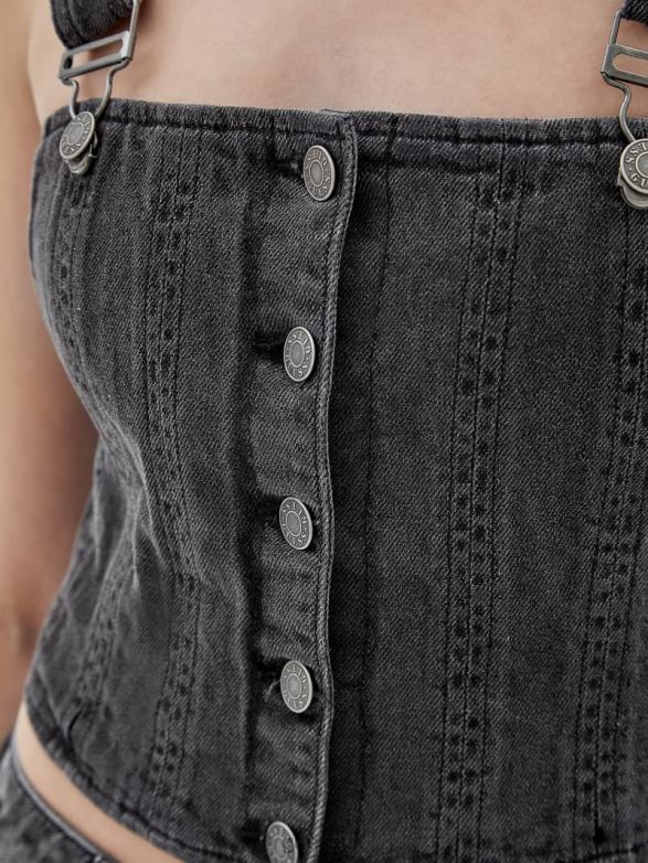 GUESS Unisex Originals Bustier Denim Top Go Washed Grey Apparel V28V61359